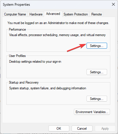 Параметры быстродействия в свойствах системы