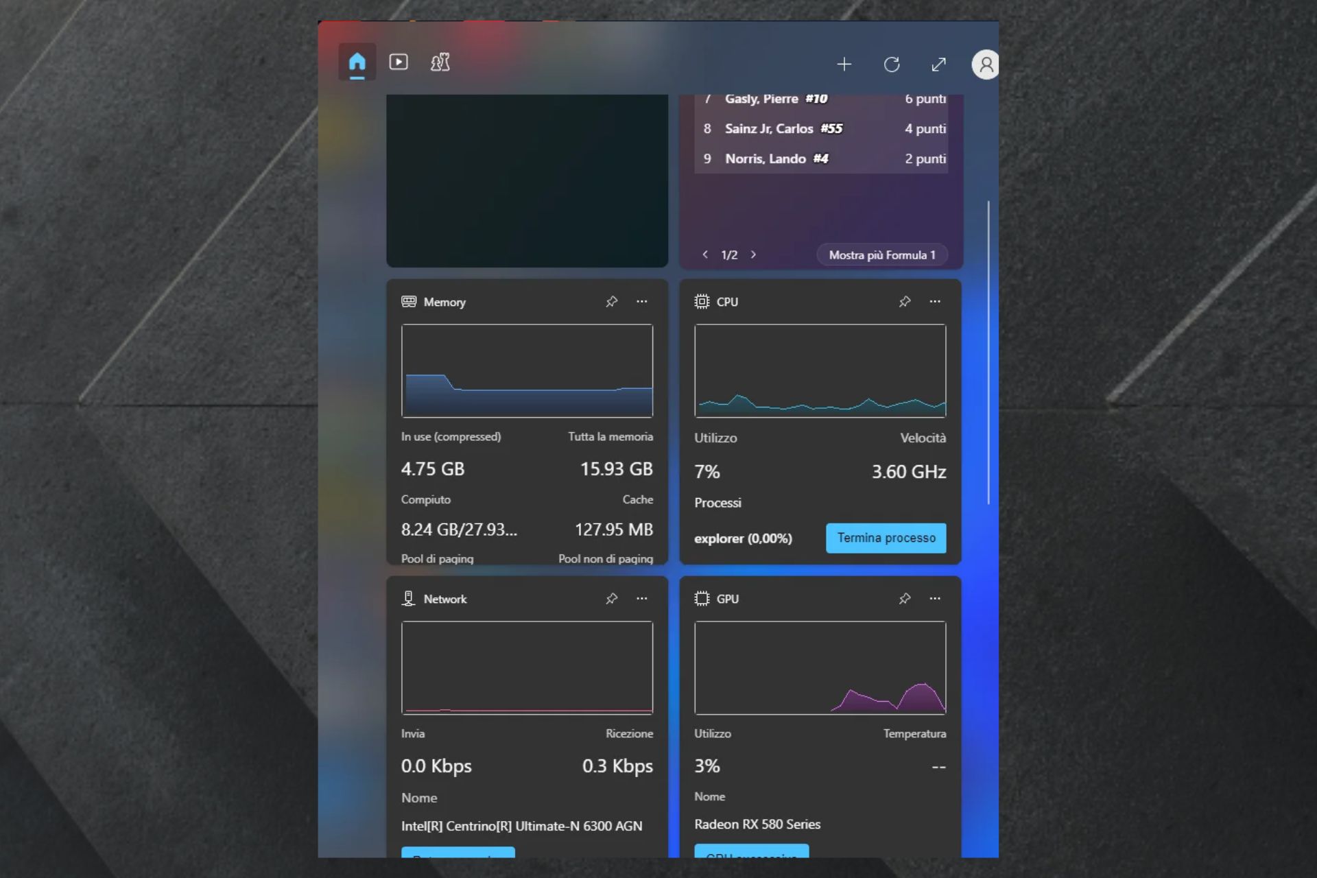 Пример системных виджетов Dev Home, опубликованный пользователем Reddit