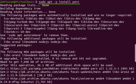 Установка Yarn в Ubuntu 20.04
