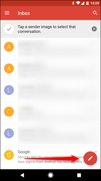 Скриншот: кнопка создания нового письма в Gmail