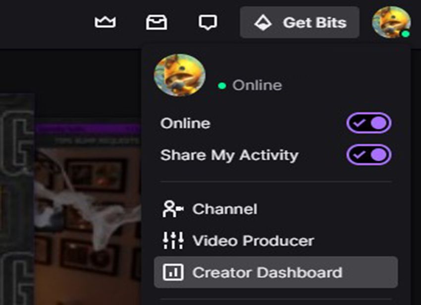Twitch click on Creator Dashboard