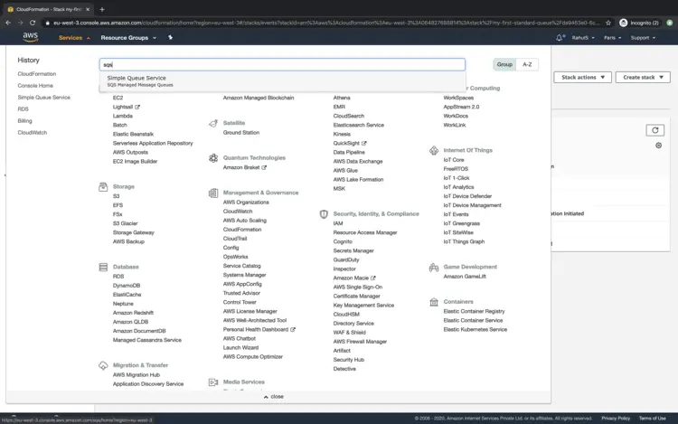 Сервис SQS в консоли