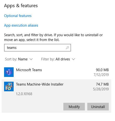 Изображение: экран удаления Microsoft Teams и Machine‑Wide Installer