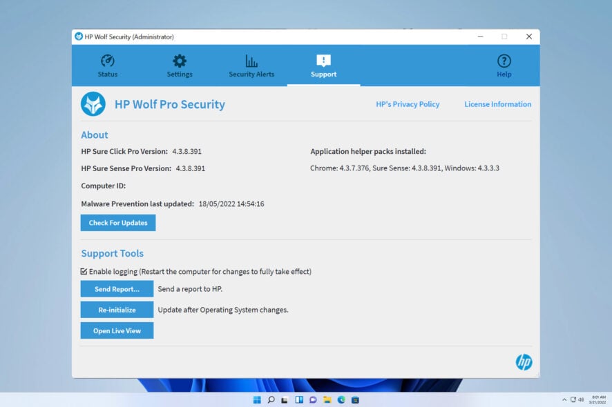 Отключить HP Wolf Security в Windows 11