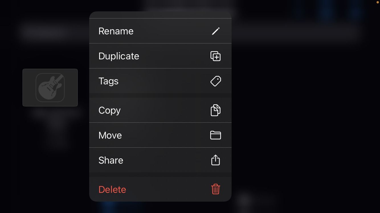Опции файла в библиотеке GarageBand