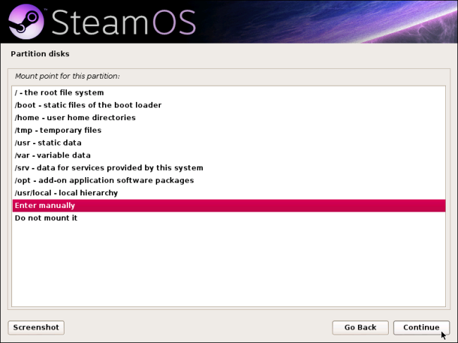 Ввод точки монтирования вручную