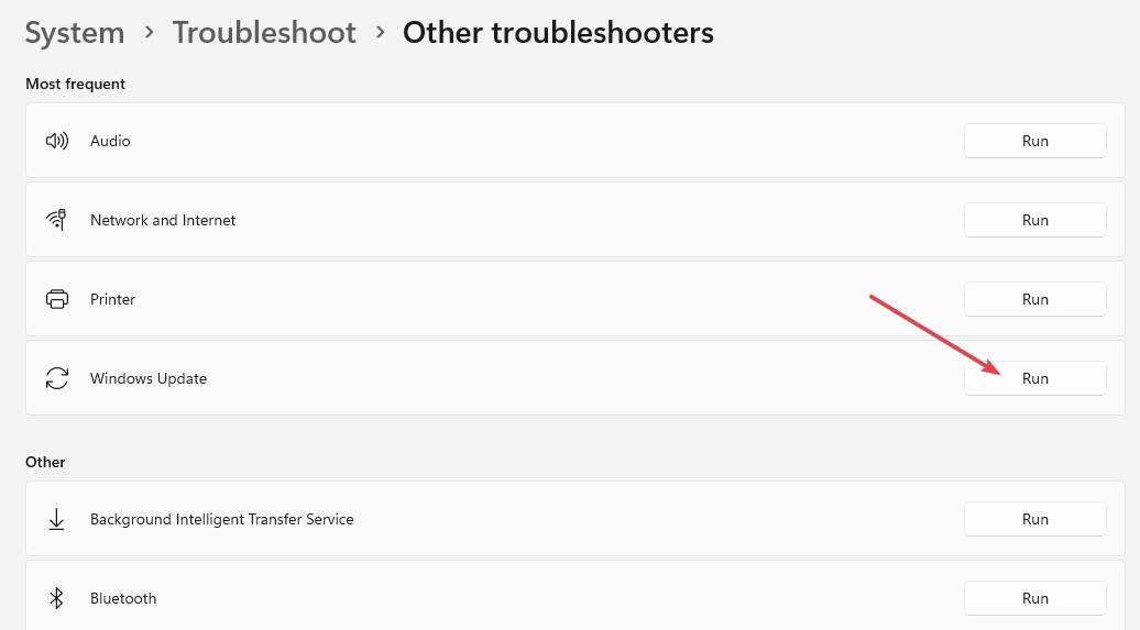 Скриншот: запуск средства устранения неполадок Windows Update