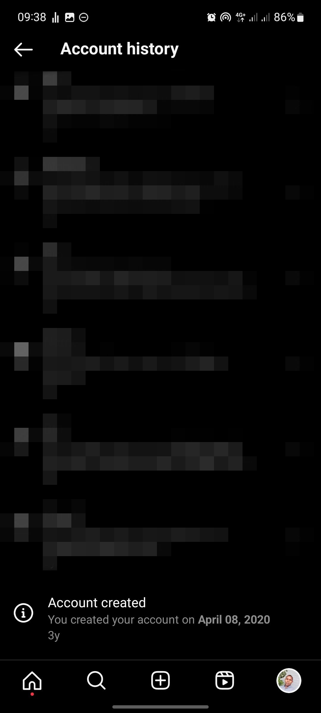 screenshot of instagram creation date