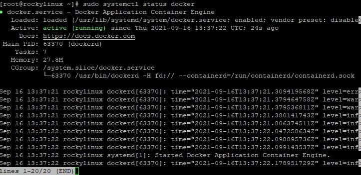 Статус службы docker в systemd