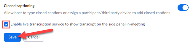 включить живую транскрипцию и сохранить