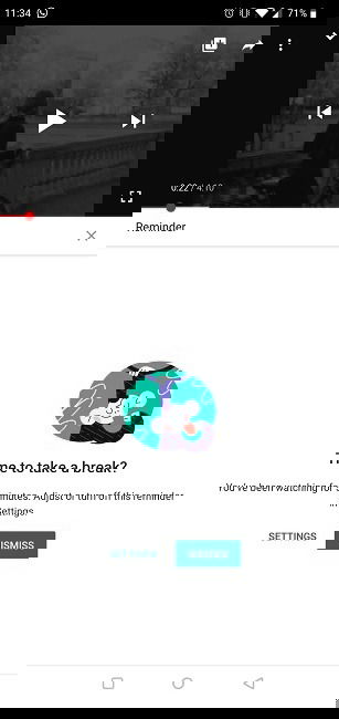 Экран с напоминанием о перерыве в YouTube