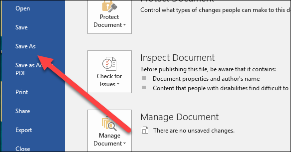Окно выбора места сохранения документа в Word