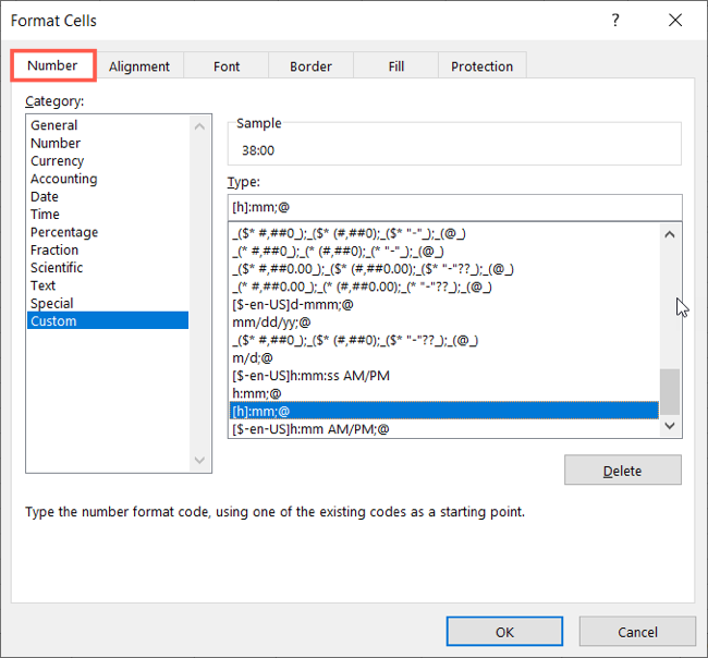 Выбор расширенного формата часов и минут