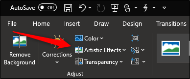 Меню Художественные эффекты в PowerPoint