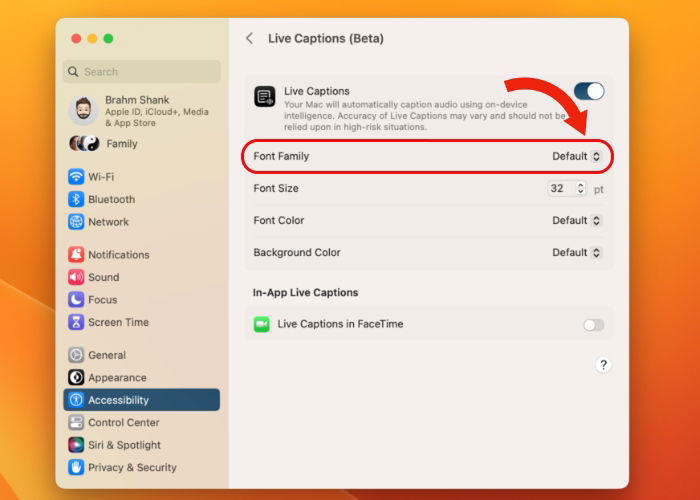 Выбор семейства шрифта