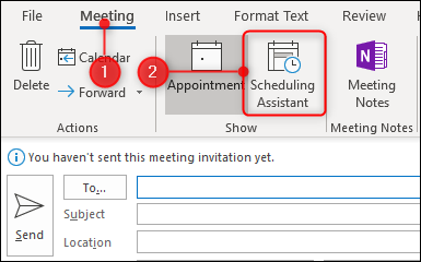 click scheduling assistant on the meeting tab