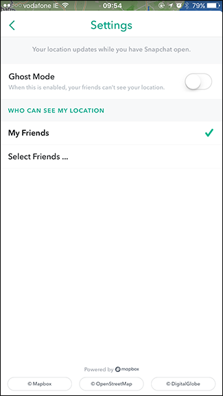 Иконка шестерёнки в правом верхнем углу экрана Snap Map — доступ к настройкам