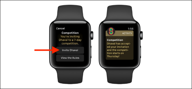 Нажмите кнопку Пригласить друга на Apple Watch