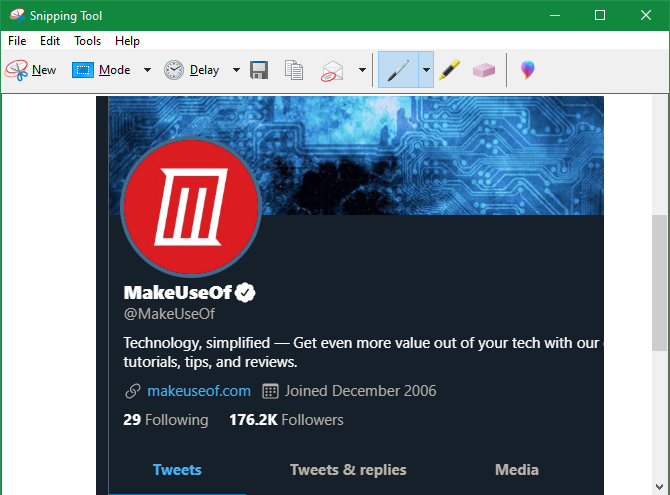 описание: окно редактора Snipping Tool с инструментами Pen и Highlighter