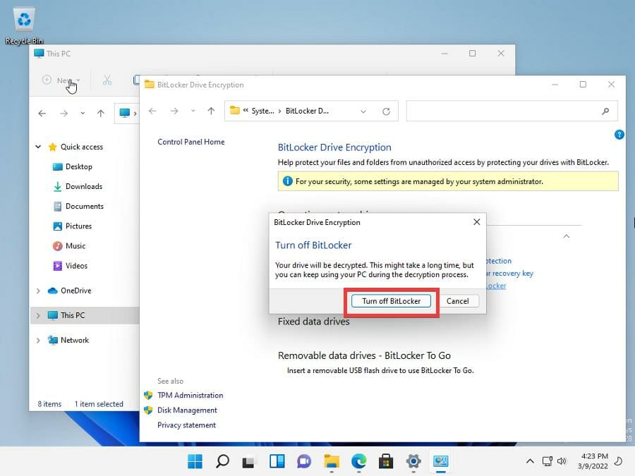 turn off bitlocker button
