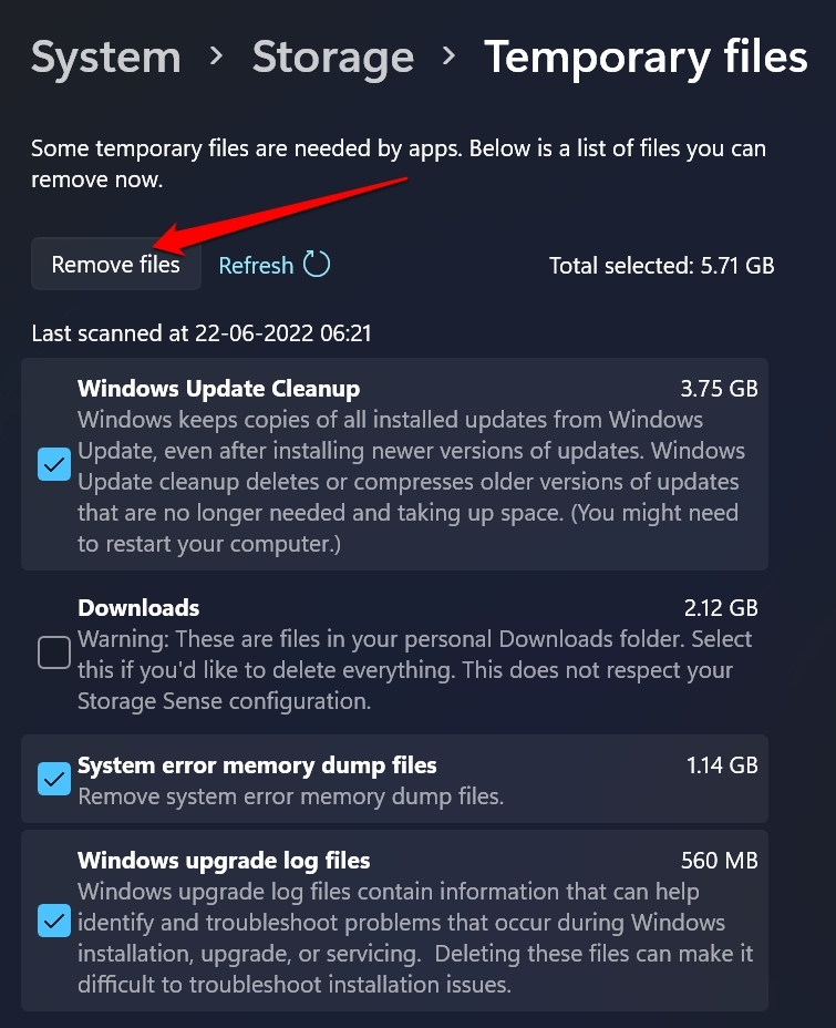 remove temporary files from Windows OS