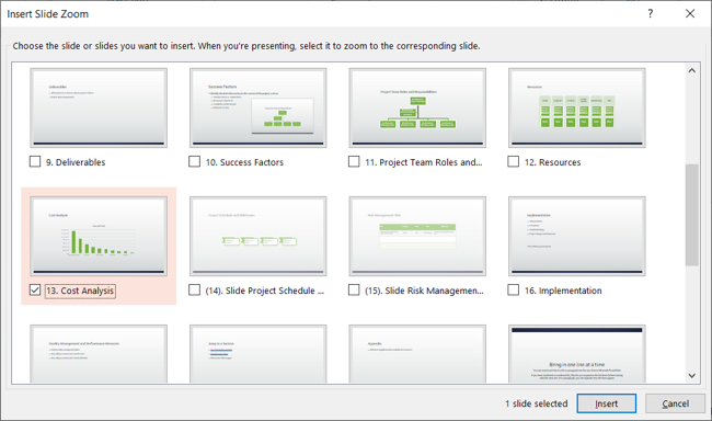 Выбор слайда для Slide Zoom