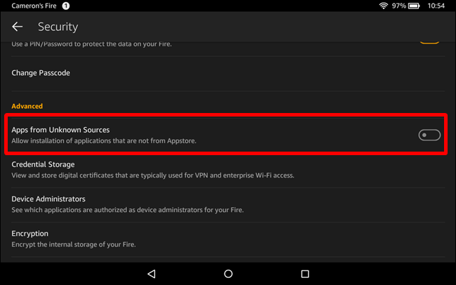 Опция «Приложения из неизвестных источников» в настройках