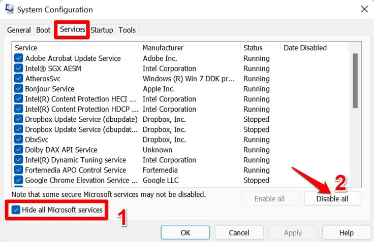 Ocultar serviços Microsoft