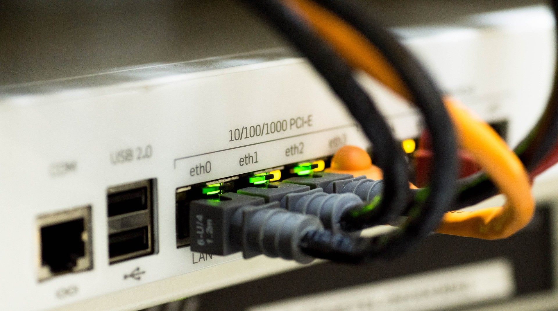 image of ethernet cables connected to router