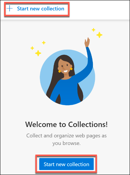 Выберите Начать новую коллекцию, чтобы создать коллекцию в Edge