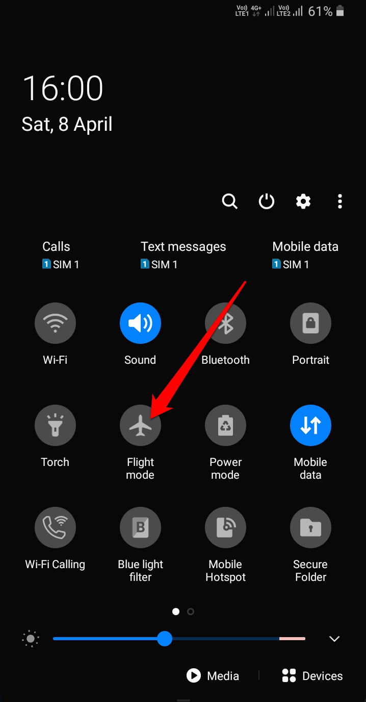 Значок режима Полёта в Android