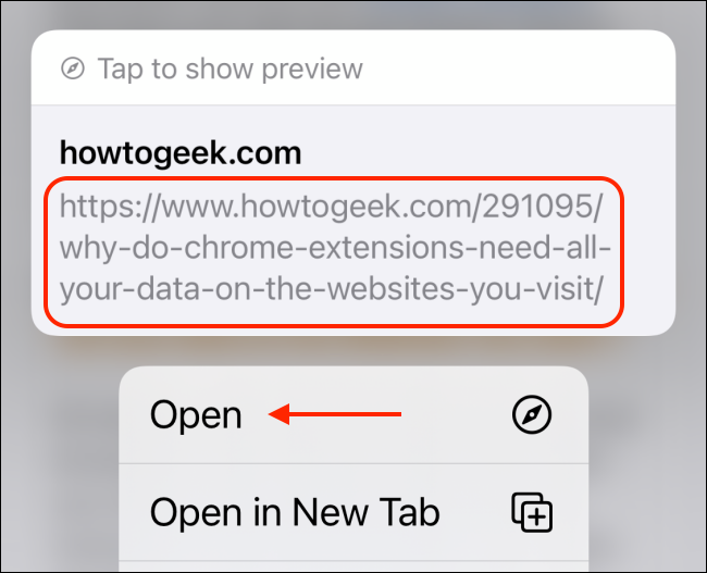 URL сайта в всплывающем окне предпросмотра