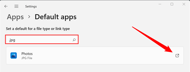 Поиск формата изображения в окне Приложения по умолчанию