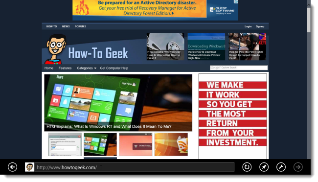 Скриншот: Metro-приложение полноэкранное с подсказкой Alt+F4