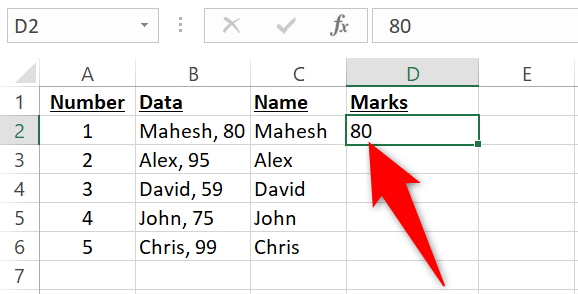 Щелкните D2 и вручную введите второе значение.
