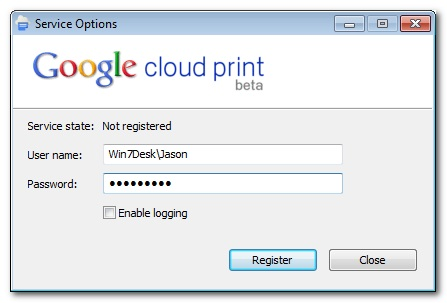 Интерфейс регистрации сервиса Google Cloud Print