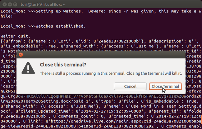 Предупреждение при закрытии Терминала и остановке слежения