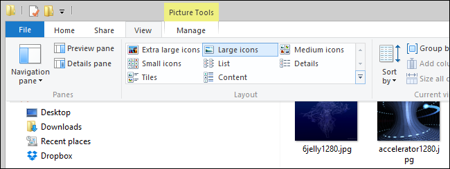 Меню «Вид» с вариантами размеров миниатюр