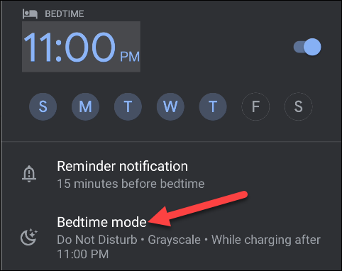 Переход в настройки Bedtime Mode