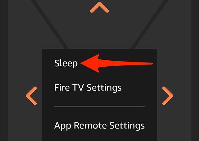 Выберите опцию «Спящий режим» в мобильном приложении Fire TV.
