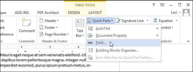 Выбор поля в Быстрых элементах