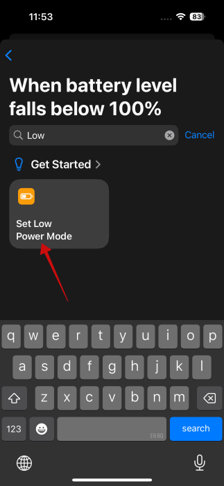 Adding action for new automation in Shortcuts apps on iPhone. 