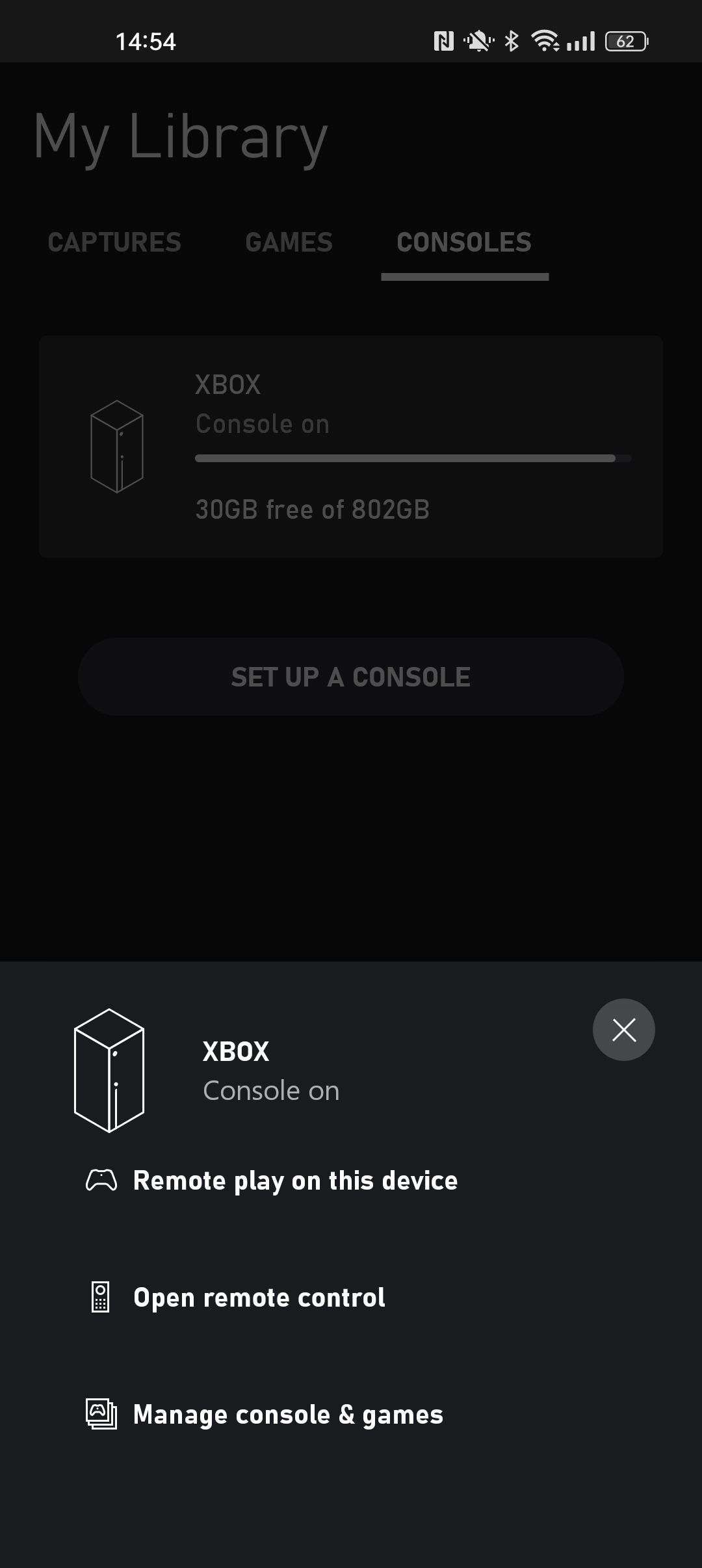 Скриншот опций консоли в приложении Xbox на Android