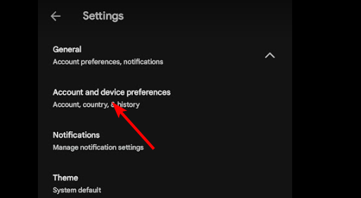 Раздел учётной записи и параметры устройства в Google Play
