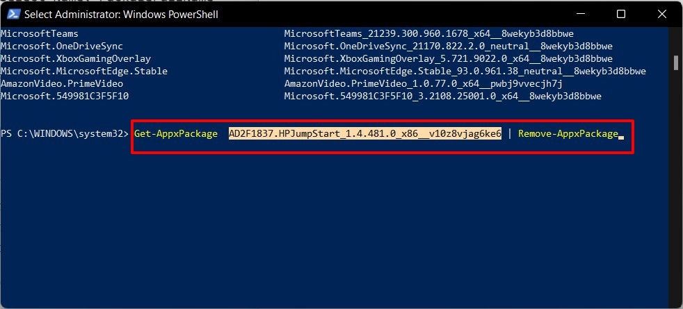 удаление приложения через powershell Windows 11