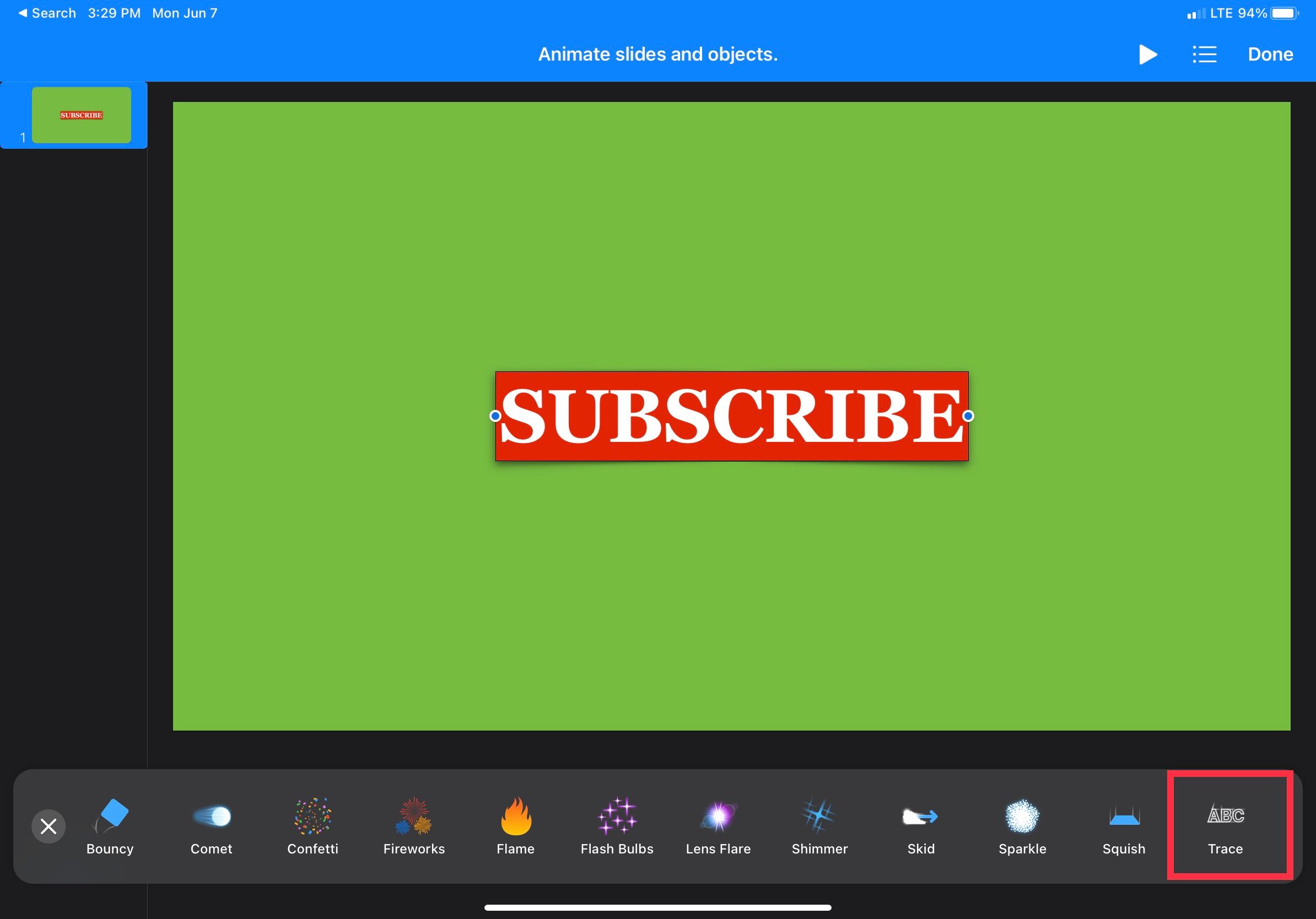 Эффект Trace для Build In в Keynote