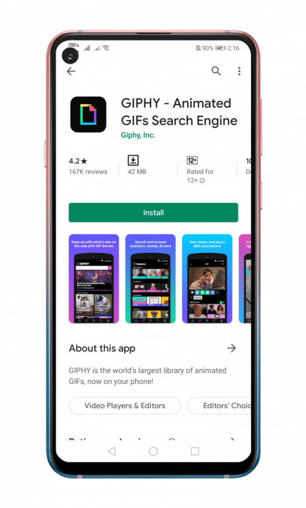 Поиск и выбор GIF в приложении GIPHY