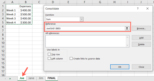 Добавление диапазона в список ссылок