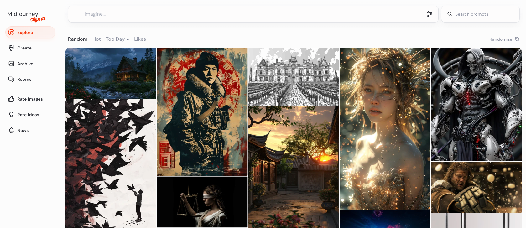 Интерфейс MidJourney в вебе.