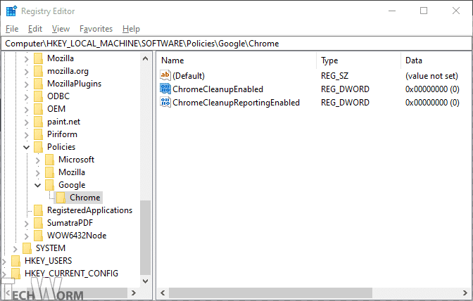 Regedit pour SwReporter